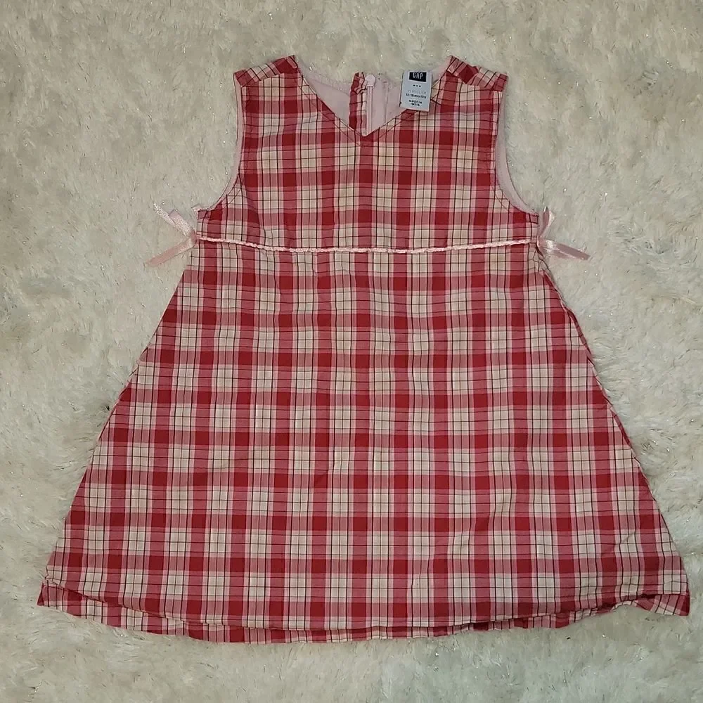 Baby GAP 2-PIECE RED AND WHITE PLAID SUN DRESS WITH BLOOMERS, SIZE 12-18 MONTHS